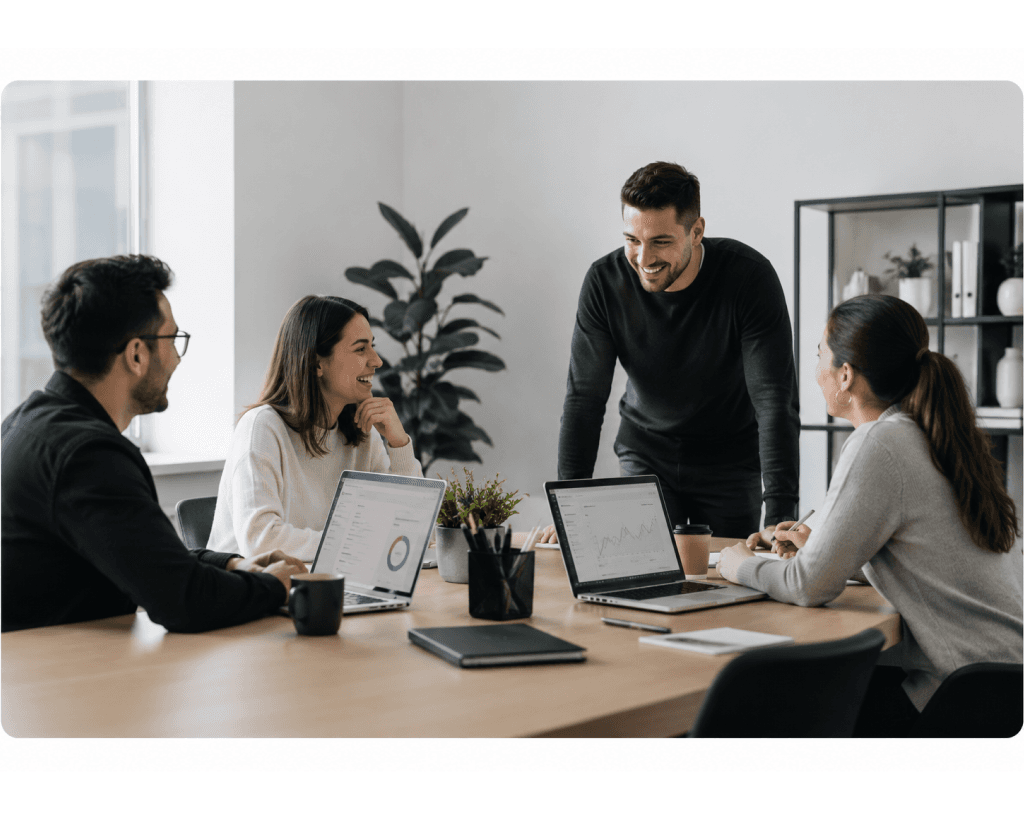 The Vision Executors team collaborating in the office